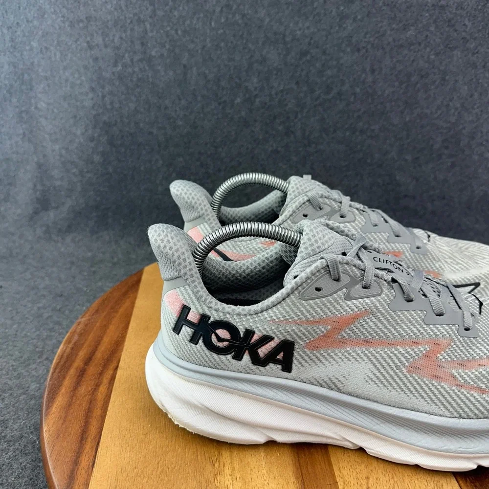 Hoka Clifton 9 Mens Running Shoes Grey Peach Black 1127895 HMBC Size 8.5 D